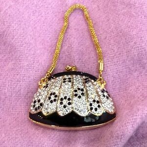 Crystal Purse Trinket Box Hinged Figurine Collectible Gift Enamel Gold